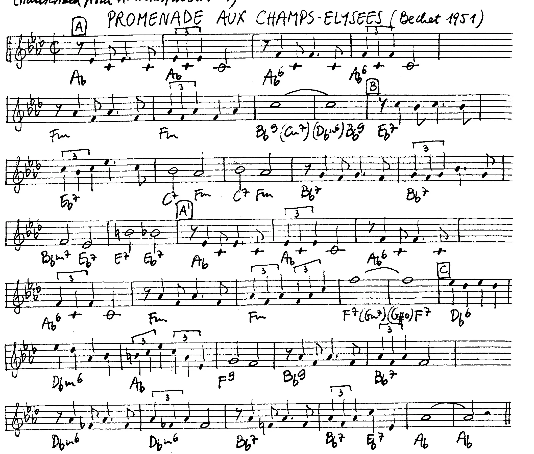 promenade aux champs elysees free jazz leadsheet - Courtesy of the Jungle Jazz Band